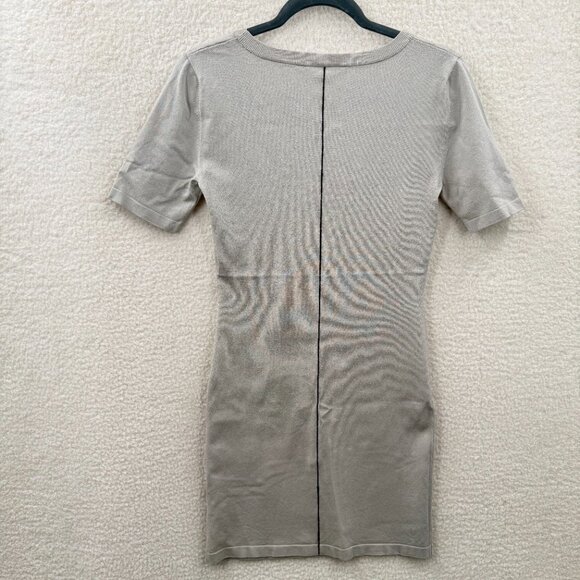 There Was One Scoop Neck Short sleeve Sweater Mini Dress Taupe Beige Knit - Picture 2 of 12